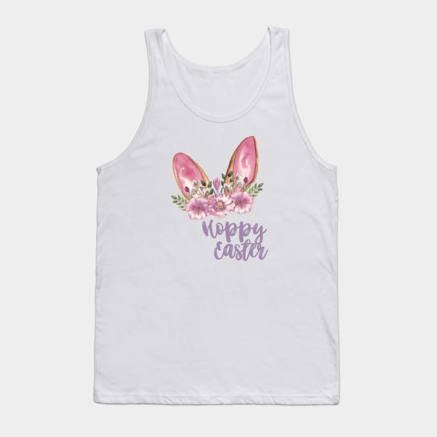 Hoppy Easter - Easter Bunny Ears with Purple Flowers Tank Top by Patty Bee Shop